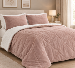 Set coperta trapuntata matrimoniale con 2 federe – Flanella e agnellato, 200x230 cm