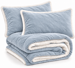 Set coperta trapuntata matrimoniale con 2 federe &amp;ndash; Flanella e agnellato, 200x230 cm azzurro