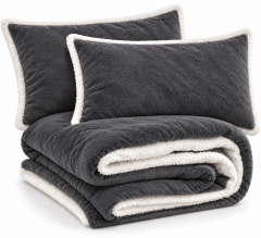 Set coperta trapuntata matrimoniale con 2 federe &amp;ndash; Flanella e agnellato, 200x230 cm grigio scuro