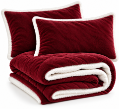Set coperta trapuntata matrimoniale con 2 federe &amp;ndash; Flanella e agnellato, 200x230 cm rosso