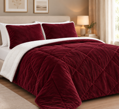 Set coperta trapuntata matrimoniale con 2 federe &amp;ndash; Flanella e agnellato, 200x230 cm rosso