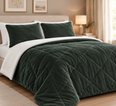 Set coperta trapuntata matrimoniale con 2 federe &amp;ndash; Flanella e agnellato, 200x230 cm verde