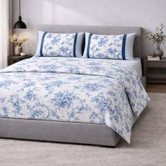 Completo letto lenzuola Zoe STAMPATO bianco e azzurro
